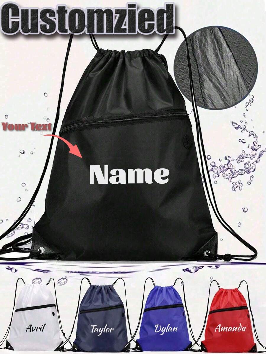 Personalized Initial & Name Drawstring Backpack, Sports Bag, Swimming Bag, Gym Bag, After School Club Bag Multi-Functional, Ornamental Exquisite, Stylish, Modern, Colorful, Contracted, Casual Custom, Unique, Gift, Personalized Gifts, Cute Baby Ideal Gifts For Him Family, Friends, Daughter, Son, Her For Birthdays - Multicolor - View 1