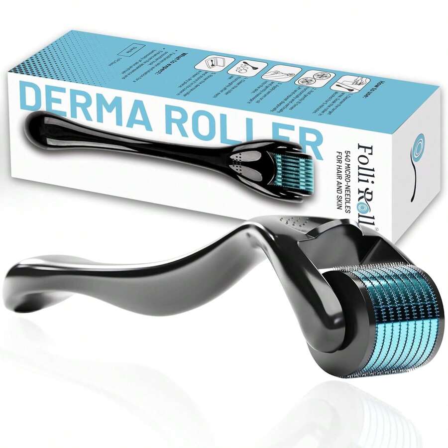 Derma Roller - 540 Microneedles For BEARD, HAIR & SKIN | Microneedling Roller For Men And Women - For Face & Scalp Derma Stamp - FREE STORAGE CASE (Blue, 0.30mm) - 1 - 查看 1