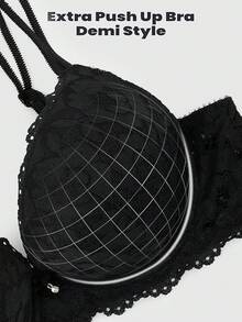 Push Up Bras For Women Add 2 Cups Sexy Lace Cleavage Extra Padded Plunge Bra Underwirehalloween - 黑色 - 查看 5