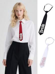 One Short Style Solid Black Necktie For Women, Suitable For Students Accessories Women - Solid Color Tie - View 12