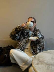 秋冬新款ins博主同款豹纹仿皮草高端中长款皮草外套女人造皮草大衣蓬蓬外套皮草 - 彩色 - 查看 1