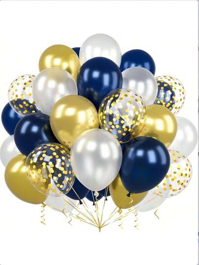 31pcs/Set Navy Blue & Gold Balloons, 10/12 Inch Navy Blue, Navy, White, Gold Metallic Glitter Latex Balloon Set, Suitable For Birthday, Wedding, Baby Shower, Christening, Anniversary Party Decoration