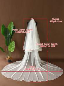 1 件双层缎边新娘面纱，适用于婚礼仪式面罩、摄影道具、教堂婚纱配饰，带发梳，超长拖尾 - 寬3米 - 查看 11