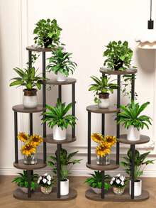 1pcs Multi-Layer Flower Stand, Plant Stand Succulent Flower Pot Rack, Suitable For Living Room Balcony, Space-Saving Indoor Plant Rack And Storage Rack - 黑色 - 查看 1