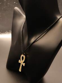 1pc Ankh Cross Necklace, Fashionable Minimalist Metal Leather Cord Unisex Pendant Necklace, Suitable For Party, Gathering, Outdoor, Daily Outfit - 彩色 - 查看 5