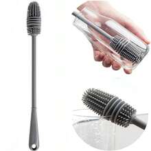 1 PC Multi-Color Silicone Cup Cleaning Brush With Long Handle – Flexible Bristles For Sports Bottles, Water Glasses, And More – No Dead Angle Design, Use, Bottle Cleaning Brush - 灰色 - 查看 2