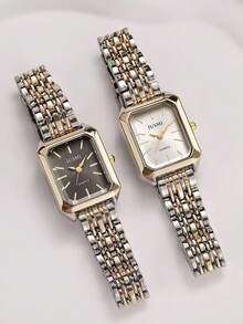 1 件全新时尚青少年方形表盘钢带石英表，适合生日礼物、青少年礼物、休闲、学校、派对等场合 - 彩色 - 查看 3