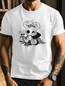 Hollow Knight Graphic T-Shirt, Men's Double-Sided Printed T-Shirt, Fashion Casual Round Neck, 220g/M2 Pure Cotton (1 Piece) - 白色 - 查看 2