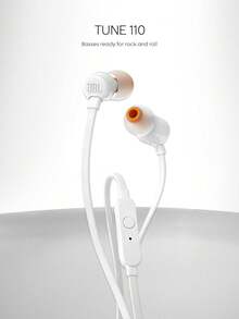 JBL Tune 110 有线入耳式耳机，带麦克风，扁平防缠绕线缆，强劲低音，立体声，适用于电脑游戏和运动，兼容 3.5mm 耳机插孔 - 白色 - 查看 3