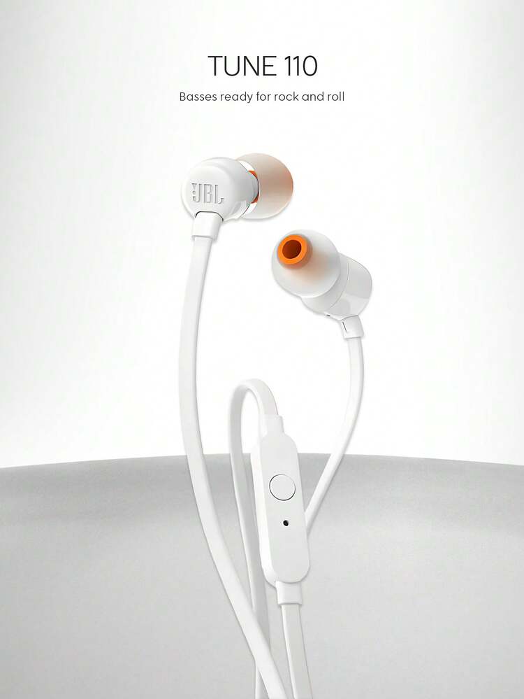 JBL Fone de Ouvido com Fio Tune 110 com Microfone, Cabo Plano Antienrolamento, Graves Potentes, Som Estéreo, Adequado para Jogos de Computador e Esportes, Compatível com Entrada de Fone de Ouvido de 3,5 mm - Branco - Visão 2