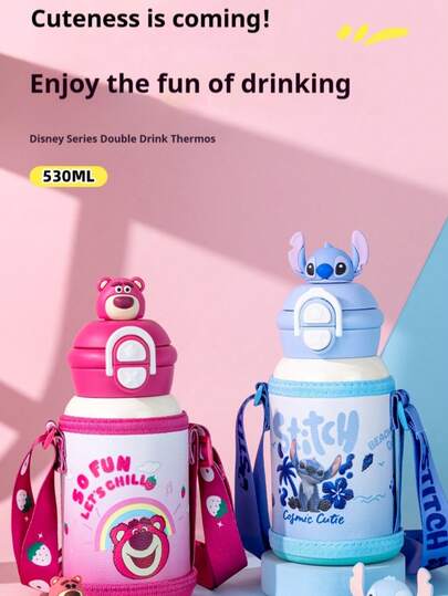 Disney 3D Character Insulated Cup For Children, Elementary School Straw Cup, Direct Drinking Character Double Drinking Insulated Cup, Kindergarten Water Cup, Elementary School Straw Cup, 530ML