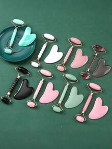 2pcs Facial Beauty Massage Tool Set, Includes Massage Roller And Gua Sha Board, Beauty Scraper And Massage Roller Set, Facial Gua Sha Massage Tool Set, Massage Roller, Gua Sha Board, Suitable For Body Meridian Gua Sha Massage, Applicable To Body And Back, Facial Beauty Lifting Massage, Halloween, Christmas