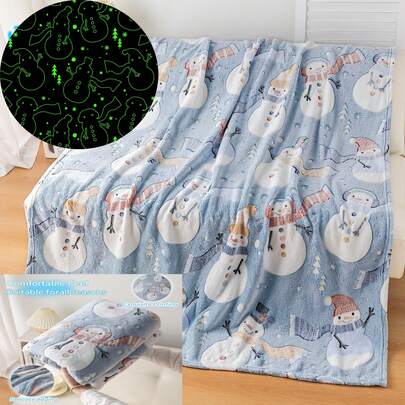 1pc Flannel Glow-In-The-Dark Christmas Night Blanket, Christmas Glow Blanket For Bed, Sofa, Travel, Air-Conditioning, Suitable For Gifting