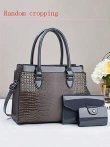 斋月礼品套装 3 件套 - 优雅时尚托特包，配有零钱包和卡夹，多功能大容量斜挎包，新款鳄鱼纹女式设计，旅行友好型单肩包/斜挎包，多功能休闲奢华大容量包 - 彩色 - 查看 11