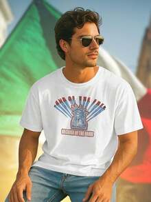 Land of the Free Because of the Brave Maglietta Uomo Patriottica Moda Casual Idea Regalo Originale Tee Morbida Alta Qualità Offerta Edizione Limitata Sconto Esclusivo