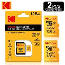 Kodak 2张柯达C10 Micro SD卡，32GB存储卡，兼容64GB、128GB，读写速度100MB/s，U3 V30 MicroSD卡，最大支持256GB，适用于相机、智能手机和电脑。 - 黃色 - 查看 10