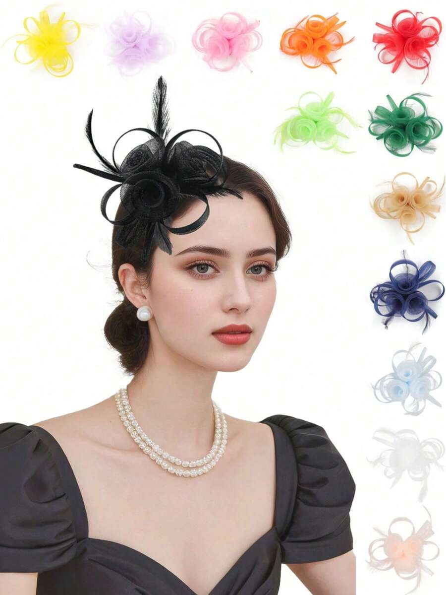 1 peça de fascinator com penas, tiara feminina para chá da tarde, coquetel, casamento, noiva, presilha para cabelo, presente para mulheres e meninas, aniversário, Dia das Mães, chapéus para o Kentucky Derby, presentes, acessórios de cabelo, noite de gala - Multicolorido - Ver 1