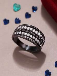 1pc Blue Crystal Waterdrop Stone Ring, Simulated Sapphire Engagement Ring, Gift For Daughter, Mom, Or Other Relatives - Silver - View 11