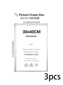 2/3pcs 12x16in/30x40cm Silver Aluminum Alloy Photo Frame, A3/A4 Modern Home Decor Art Frame, Minimalist Stylish Gold Aluminum Alloy Decorative Picture Frame - Silver - View 17