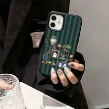 1pc Vintage TPU Material Skeleton Clock Bookshelf Striped Pattern Phone Case Compatible With Iphone/