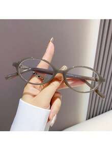 2025 Spring New Retro Oval Frame Nerd Glasses Frame, Solid Color Casual TPR (Thermoplastic Rubber) Non-Prescription Glasses - Multicolor - View 4