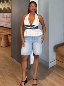 Tyla Gomez Nuevo diseño de verano para mujer, top corto con cuello de halter y remaches - Blanco - Ver 6