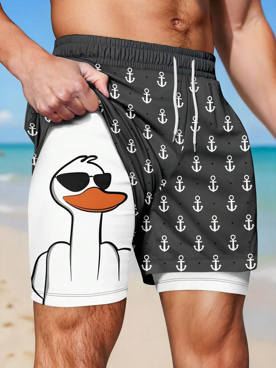 Men's Casual Breathable Loose Wide Leg Drawstring Beach Shorts - Grey - View 1