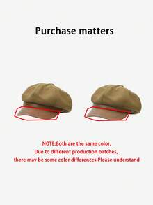 1pc Retro Octagonal Cap, Fabric With Leather Brim, Korean Style, Versatile, Fits Large Head Circumference, Japanese Painter Cap