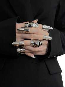 1 件朋克金属铜开口无名指指甲护甲配件，可调节尺寸，男女适用 - 彩色 - 查看 11