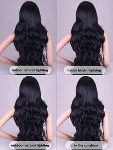 شعر مستعار أمواج سوداء مجعدة، 28 بوصة، مناسب للتنقل اليومي وتصفيف الشعر في الحفلات.