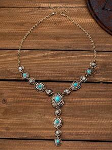 1 pieza Collar en Y de estilo vaquero/vaquera occidental geométrico vintage bohemio con turquesa ovalada, regalo de moda para mujeres - collar - Ver 6