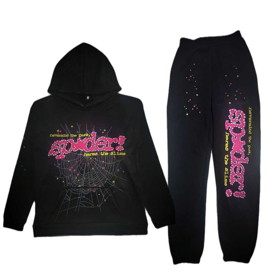 Hip Hop Spider Hoodies Set Y2k Hoodie Tracksuit Pullover Sweatshirt For Women Men Matching Hoodies Street Suit Two-Piece Set - màu đen - Xem 1