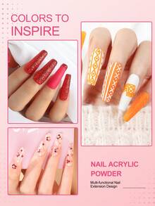 Kit de uñas acrílicas COSCELIA de 8 g, blanco, transparente y rosa, 24 colores, polvo acrílico y líquido, purpurina, pinceles para decoración de uñas, regalo para principiantes. - Polvo de estrellas brillante - Ver 3