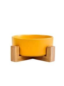 Ceramic Cat Dog Bowl Dish With Wood Stand No Spill Pet Food Water Feeder Cats Small Dogs
