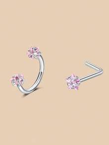 6/2 件马蹄形鼻环配 L 型鼻钉，不锈钢粉色彩虹 CZ 鼻环，银金内螺纹马蹄形鼻环，女士唇眉螺旋耳洞饰品，四季佩戴，礼物 - 彩色 - 查看 12