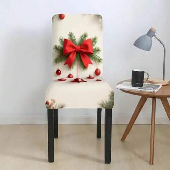 Juego de 2/4/6, diseño de impresión digital, funda de silla con estampado de lazo rojo, práctica y hermosa, fácil de crear un ambiente navideño, muy adecuada para la decoración de vacaciones, adecuada para restaurantes, hoteles, ocasiones de celebración y decoración de vacaciones, es el regalo ideal para Navidad.