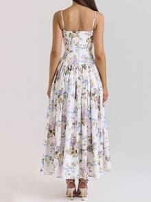 Women's Floral Corset Maxi Dress Summer Spaghetti Strap Backless Beach Party Flowy Long Dress Y2K Summer Wedding Guest Dresses - Màu tím - Xem 4