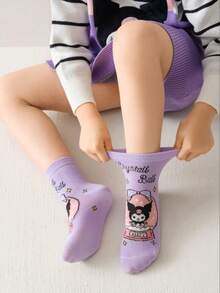 Sanrio 1/5 Paia di calzini Sanrio Kuromi carini con design a sfera di cristallo a forma di cuore, adatti per tutte le stagioni
