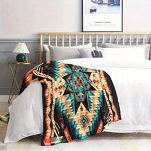 Oversized Western Blanket Heavy-Duty Weighted Throw With Southwestern  Geometric Pattern In Earth Tones Black/Teal/Orange/Beige/Brown/Gray/ All-Season Sofa Bed Cover, Soft Flannel-Like Texture Machine Washable For Living Room, Bedroom, Dorm Decor Southwestern Home Décor Accent Four Seasons Universal Multifunctional Blanket/Perfect Gift,  Modern Aesthetic Design  Is An Ideal Companion For Sofa Napping, Traveling Camping, Home Decoration And Office Embellishment. A Thoughtful Gift For Thanksgiving, Christmas, Valentine's Day, Father's Day, Mother's Day And Other Festivals Special Moments Such As Birthdays, Weddings, Anniversaries And More. Exclusive Gifts For Family Members, Partners, Parents,   Grandparents Or Dear Friends. They Are Perfect For Beds,  , Living Rooms, Offices, Beaches,Newly Expanded Themed Collections To Meet A Variety Of Styles And Scenar. - 彩色 - 查看 5