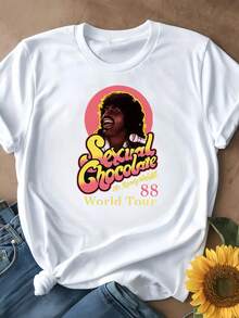 Women's T-Shirt Casual Loose Fit Black White Options Retro  Chocolate World Tour 88 Print Graphic Tee Summer Daily Wear Shirts Summer Tops Graphic Tees Summer Outfits For Women Graphic Tees Women Crop Tops Tops For Women  Vintage Cotton Cute  Clothes Women - trắng - Xem 2
