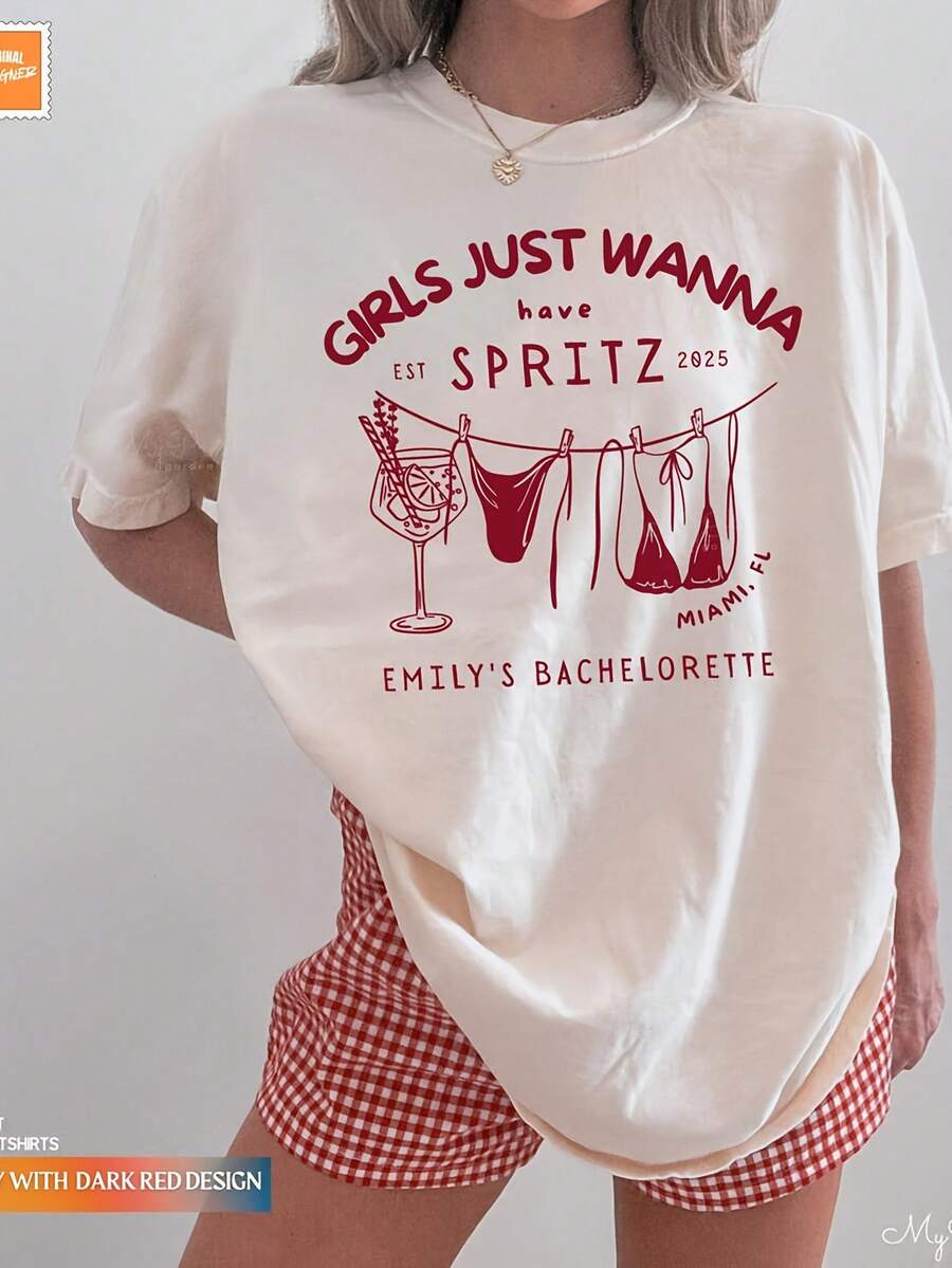 Custom Beach Bachelorettes, Aperol Spritz Bachelorette Merch, Pernalized The Bach Club Shirts Girls Weekend220G Heavyweight Cotton T-Shirt For Women – Women's Top – Made From Premium Thick Cotton That's Soft Yet Sturdy, Offering Breathable Comfort All Day. Ideal For Daily Wear, School, Vacation, Outdoor Adventures, Or Pairing With Layers In Cool Weather. A Stylish And Practical Choice For Streetwear, Lounging, Or Active Days. - 白3 - 查看 1