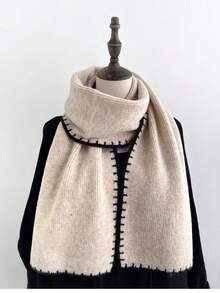 Beige Knitted Scarf For Women, Soft & Warm Knitted Thick Cashmere Neck Warmer, Fashionable For Students, Autumn/Winter