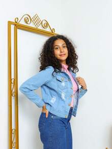 Tween Girls Denim Jackets & Coats - 淺色水洗藍 - 查看 2