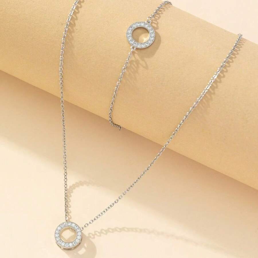 1 件简约圆形吊坠项链，奢华适合日常佩戴 - 銀色 - 查看 1
