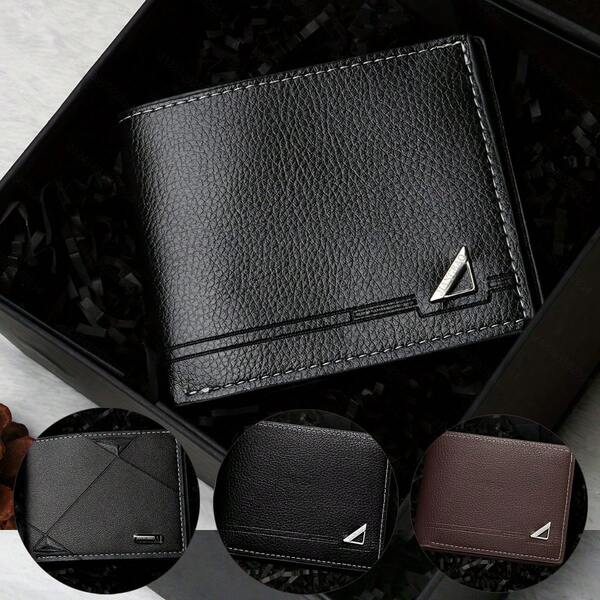 Elegant Minimalist Style Men's PU Leather Wallet, Decorated With Small Metal Accessories, Multi-Card Slots For Cash, ID, And Bank Cards, Business Casual Style Wallet, Soft PU Leather Card Holder, Travel Wallet, Perfect Gift For Men On Birthday, Holiday, Anniversary, Father's Day, Thanksgiving, Christmas, New Year