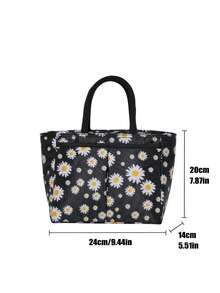 1pc New Fresh Japanese Style Daisy Handbag, Cute Cherry Print Lunch Bag, Multi-Functional Insulated Cooler Bag, Fashion Bento Box Bag For School And Office, Great Gift For Friends Lunch Bag For Women Lunch Box For School - Black - View 5