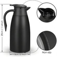 1,8 l Edelstahl-Thermoskanne, doppellagige Vakuum-Kaffeekanne, großes Öffnungsdesign, auslaufsicher und rutschfest, Ausgießen mit einer Taste/einfache Bedienung/großes Fassungsvermögen - Schwarz - Übersicht 8