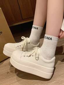 Fashionable Spring Dad Platform Sneakers In Synthetic Material - Beige [upgraded Solid Soft Sole] - View 6