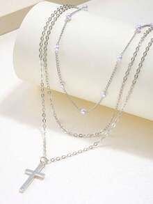 1 件女士时尚仿珍珠十字架吊坠项链，优雅百搭个性化颈链，适合日常佩戴、派对和聚会 - 彩色 - 查看 4