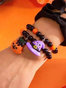 万圣节串珠手链，跨境热销可爱鬼南瓜吊坠手链套装，万圣节